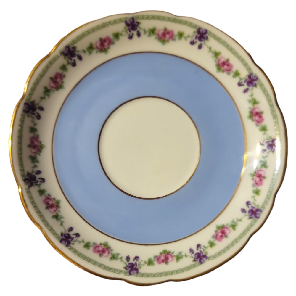 Vtg Pre-WWII Royal Bayreuth Bavaria Germany China Saucer Blue Gold Accent Floral